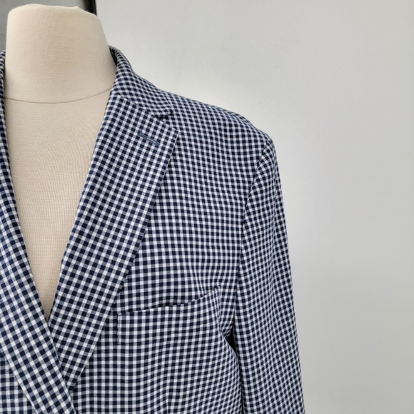 Tommy Hilfiger Navy Blue Gingham Checkered Sports Coat 44R Blazer Preppy Jacket - Picture 4 of 16